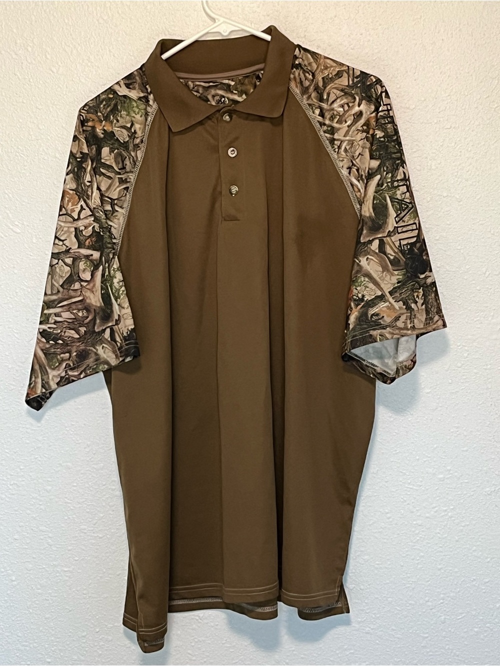 Legendary Men's Brown Polo with Camo Short Sleeves - Performance Polo Size 3XL